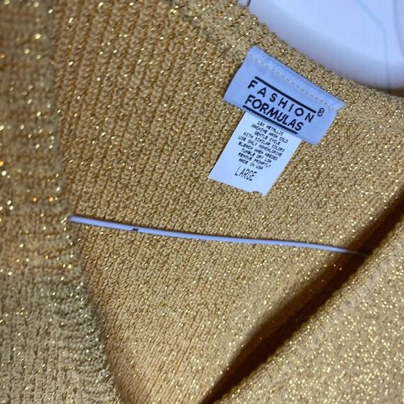 QVC fashion formulas NOS deadstock gold lame long sleeve button front cardigan L - Picture 3 of 7